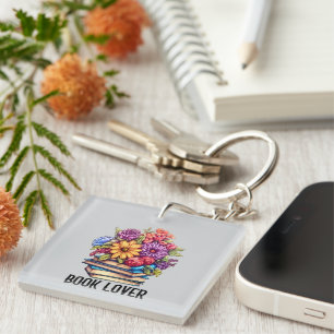 Cute book lovers word art  key ring