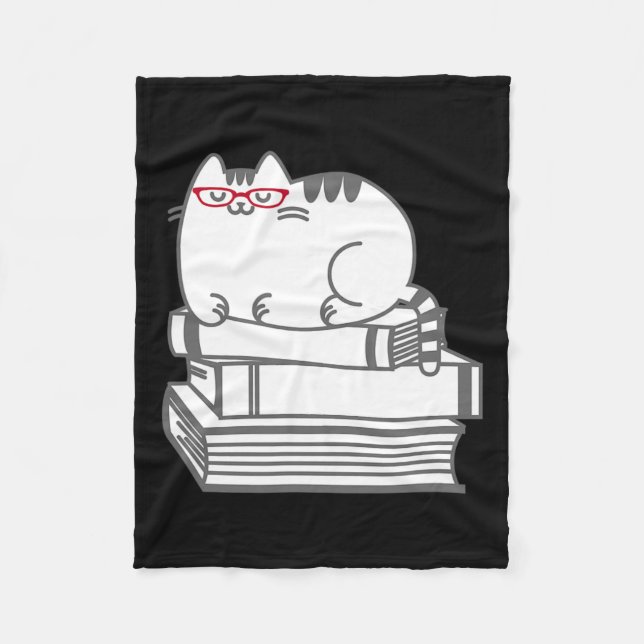 Cute Book Nerd Cat - Funny Nerdy Kitten Shirt  Fleece Blanket (Front)