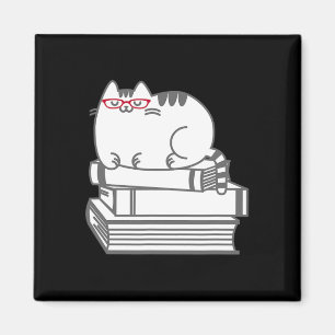 Cute Book Nerd Cat - Funny Nerdy Kitten Shirt  Magnet