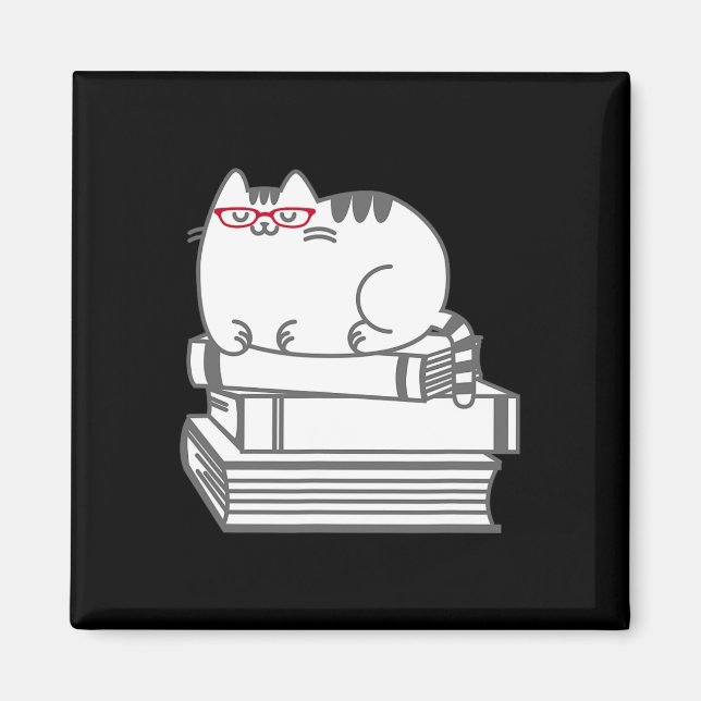 Cute Book Nerd Cat - Funny Nerdy Kitten Shirt  Magnet (Front)