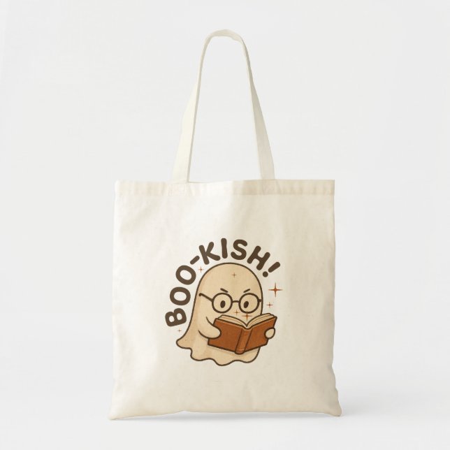 Cute Book Reading Ghost Funny Bookworm Halloween Tote Bag (Front)