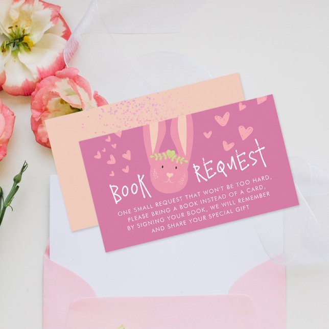 Cute Book Request Bunny Pink 1st Birthday Party Enclosure Card (Creator Uploaded)