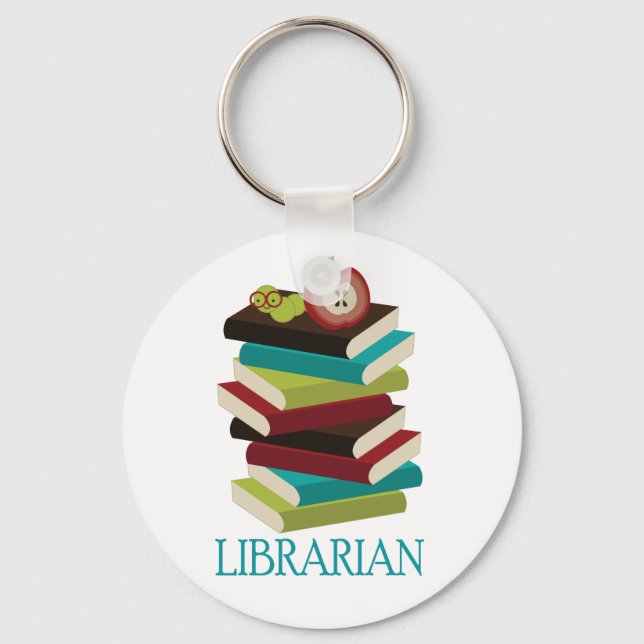 Cute Book Stack Librarian Gift Key Ring (Front)