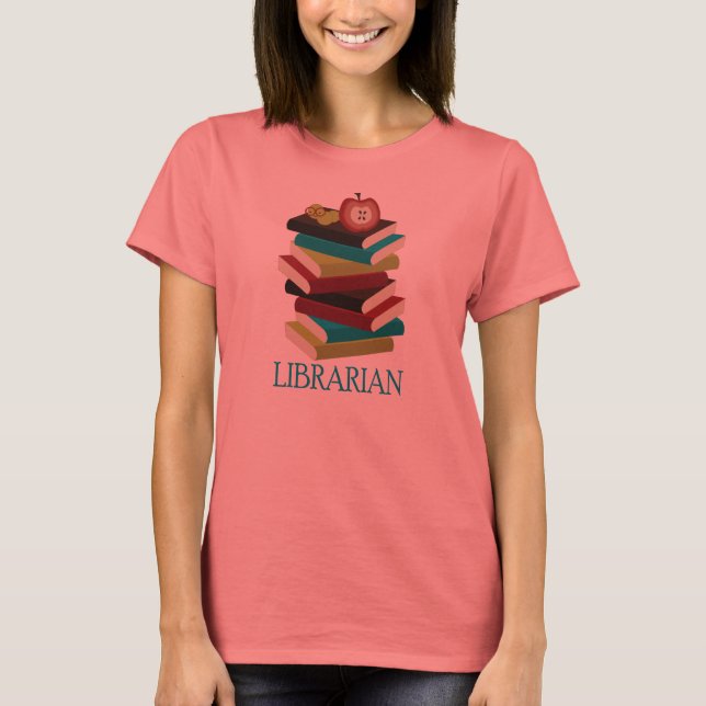 Cute Book Stack Librarian Gift T-Shirt (Front)
