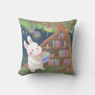 Cute Bookaholic Bunny Illustration Cushion