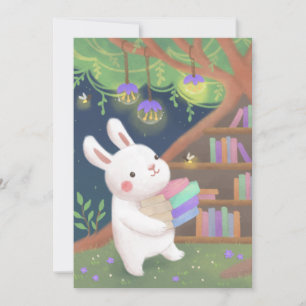 Cute Bookaholic Bunny Illustration Invitation
