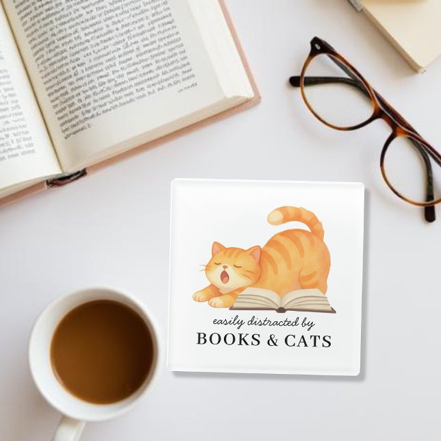 Cute Bookish Ginger Cat Funny Book Saying  Glass Coaster (Creator Uploaded)