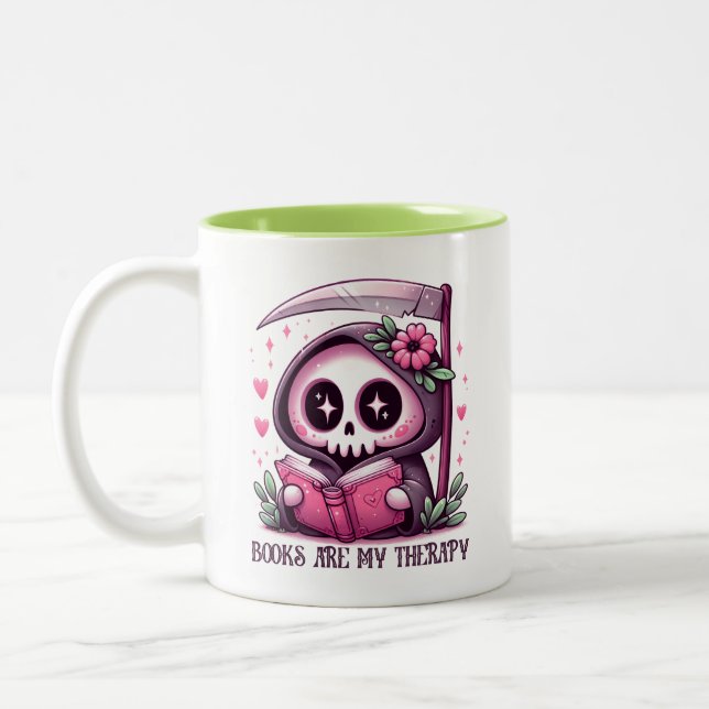 Cute Bookish Reaper Coffee Mug Two tone Mug (Left)