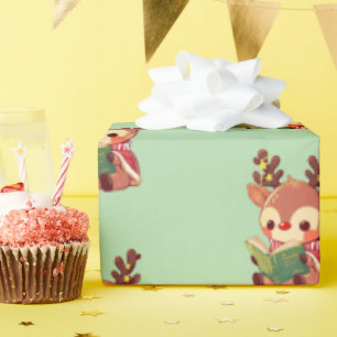 Cute bookish Reindeer Wrapping Paper