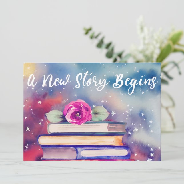  Cute Books and Pink Flower Watercolor Baby Shower Invitation (Standing Front)