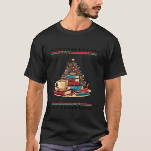 Cute Books Coffee christmas tree Vintage Library L T-Shirt