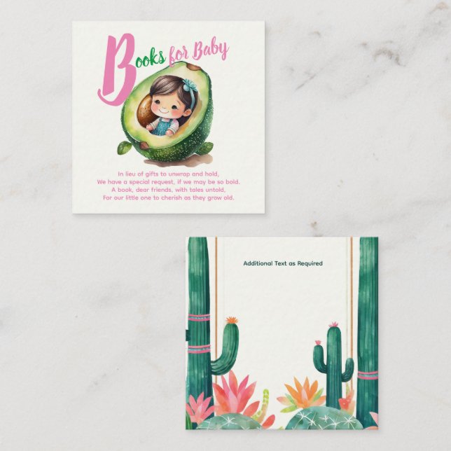 Cute Books for Baby GIRL Shower Fiesta Avocado Enclosure Card (Front/Back)