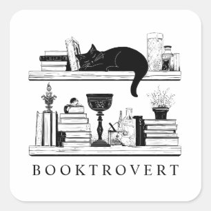Cute Booktrovert Book Lover's Cat Square Sticker