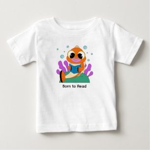 Cute Bookworm Fish Cartoon – Nerdy Sea Creature Re Baby T-Shirt