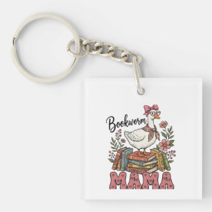 Cute bookworm Mama word art  Key Ring