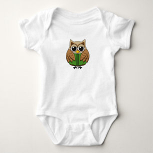 Cute Bookworm Owl Reading Book Cartoon Baby Bodysuit