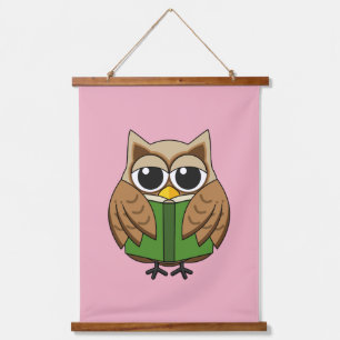 Cute Bookworm Owl Reading Book Cartoon Hanging Tapestry