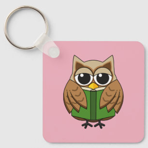 Cute Bookworm Owl Reading Book Cartoon Key Ring