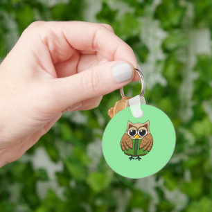 Cute Bookworm Owl Reading Book Cartoon Key Ring