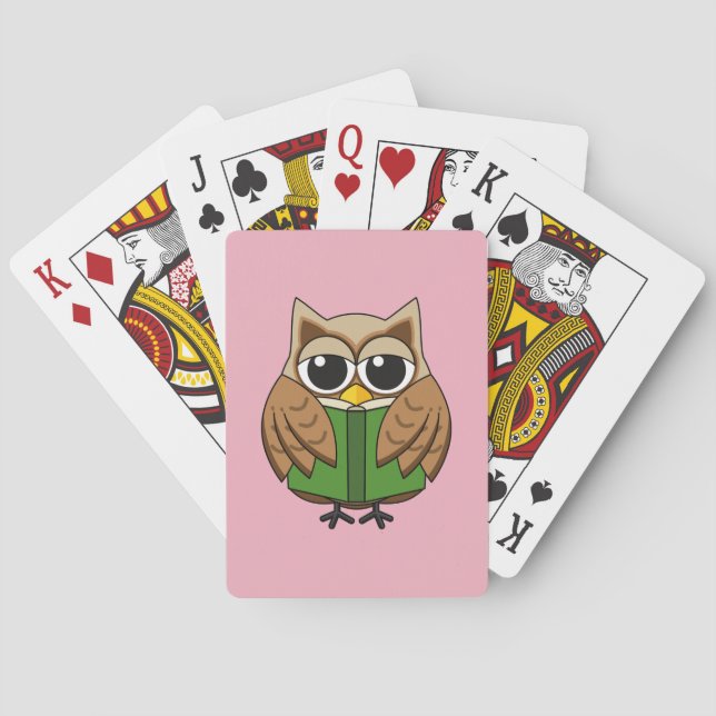 Cute Bookworm Owl Reading Book Cartoon Playing Cards (Back)