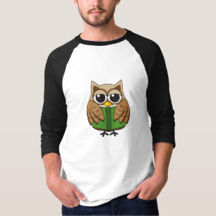 Cute Bookworm Owl Reading Book Cartoon T-Shirt