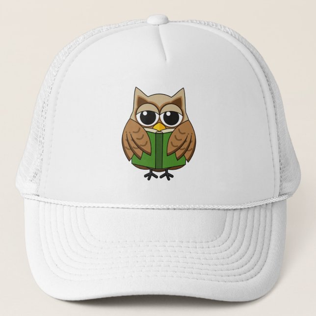 Cute Bookworm Owl Reading Book Cartoon Trucker Hat (Front)