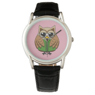 Cute Bookworm Owl Reading Book Cartoon Watch