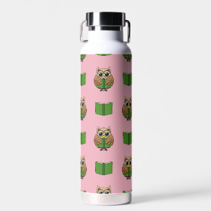 Cute Bookworm Owl Reading Book Cartoon Water Bottle