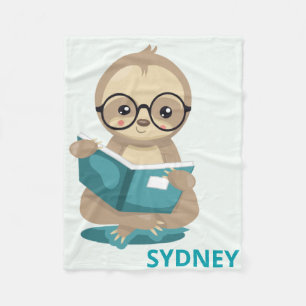 Cute Bookworm Sloth Reading Books Personalised Fleece Blanket