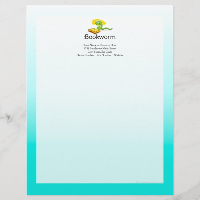 Cute Bookworm w/Glasses Letterhead Template (Front)