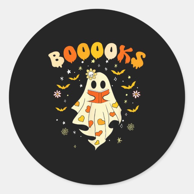 Cute boooks ghost read more books funny teacher classic round sticker (Front)