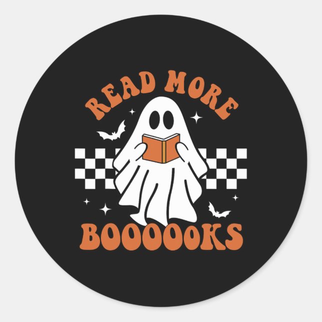 Cute Booooks Ghost Read More Books Fun Teacher Hal Classic Round Sticker (Front)
