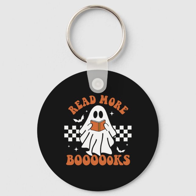 Cute Booooks Ghost Read More Books Fun Teacher Hal Key Ring (Front)
