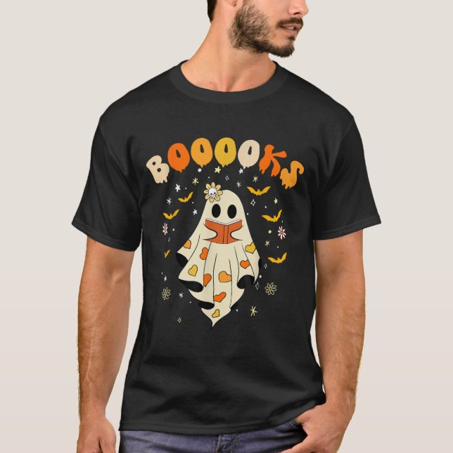 Cute Booooks Ghost Read More Books Funny Teacher H T-Shirt (Front)