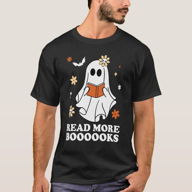 Cute Booooks Ghost Read More Books Funny Teacher H T-Shirt (Front)