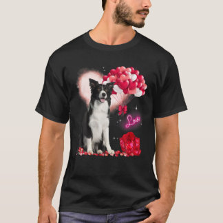 Cute Border Collie Balloon Heart Valentine's Day V T-Shirt