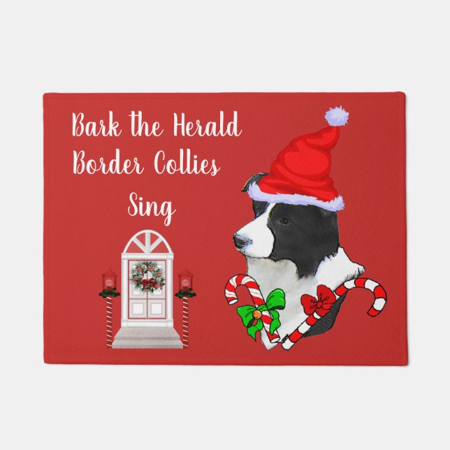 Cute Border Collie Christmas  Doormat (Front)