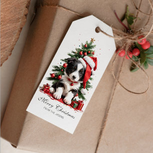Cute Border Collie Christmas Puppy Personalized Gift Tags