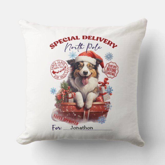 Cute Border Collie Christmas Throw Pillow (Front)