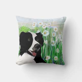 Cute, Border Collie Daisies Wall Art Poster Cushion