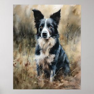 Cute Border Collie Dog Art Print Poster