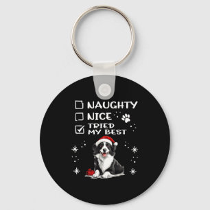Cute Border Collie Dog Christmas Naughty Nice Trie Key Ring