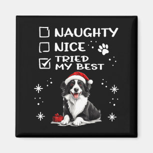 Cute Border Collie Dog Christmas Naughty Nice Trie Magnet