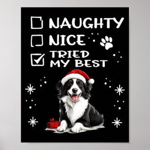 Cute Border Collie Dog Christmas Naughty Nice Trie Poster