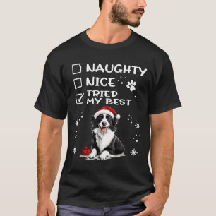 Cute Border Collie Dog Christmas Naughty Nice Trie T-Shirt