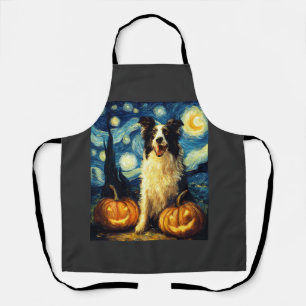 Cute Border Collie Dog Halloween Jack O Lantern Pu Apron