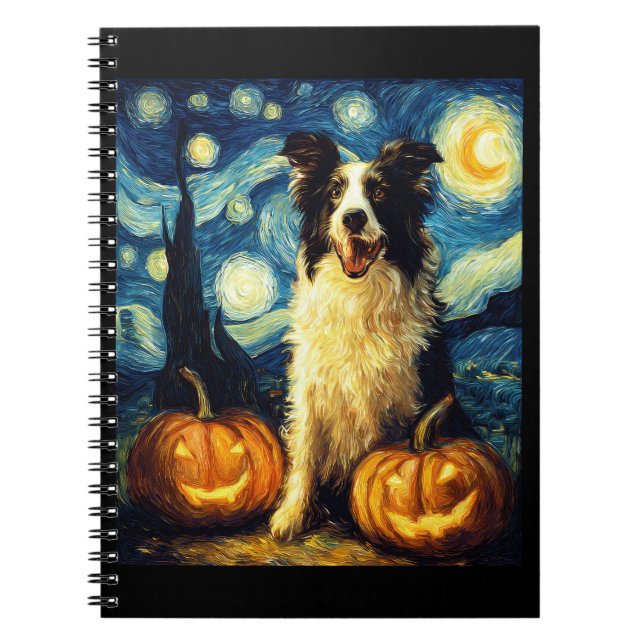 Cute Border Collie Dog Halloween Jack O Lantern Pu Notebook (Front)
