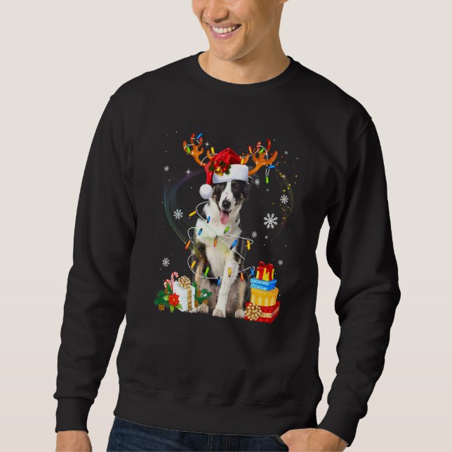 Cute Border Collie Dog Lights Santa Hat Sweater Ch (Front)