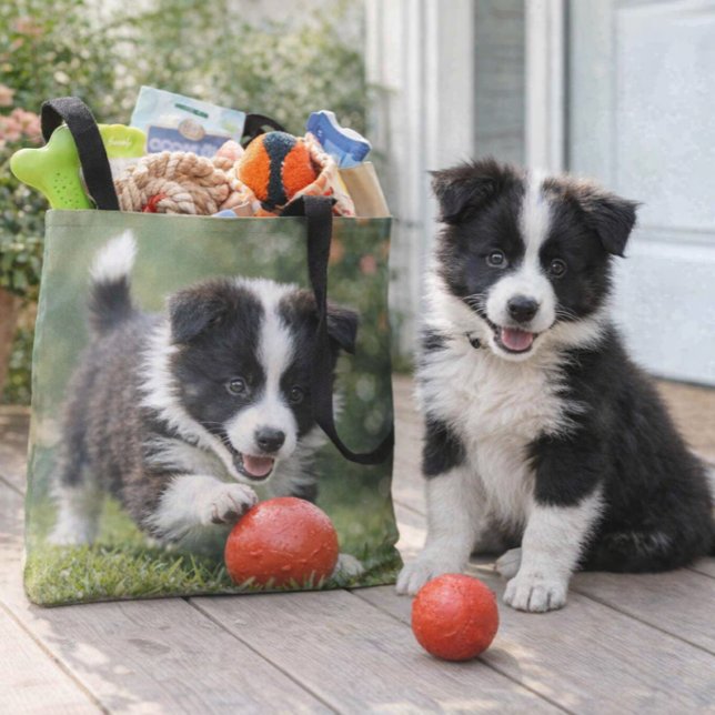 Cute Border Collie Dog Lover  Tote Bag (Adorable Border Collie tote with red‑ball design stylish, durable, and pet‑lover approved)