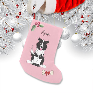 Cute Border Collie Dog Monogram Small Christmas Stocking